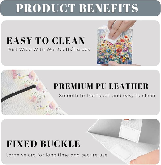 Flower Tissue Box Cover Vibrant Watercolor Bloom Field Dreamy Spring Art Square PU Leather Waterproof Tissue Box Holder for Car Bathroom Bedroom Office Tabletop Decor