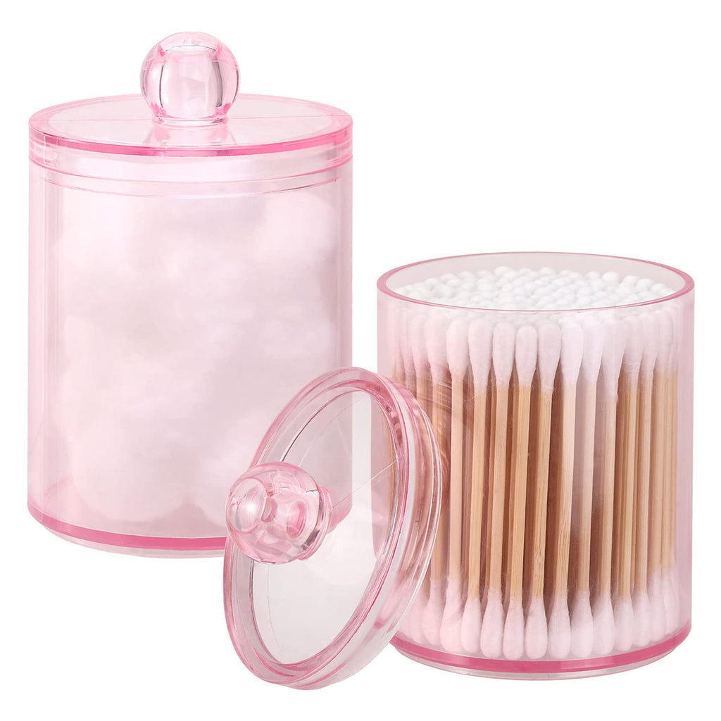 Tbestmax 6 Pack Qtip Holder, 10-Ounce Apothecary Jars with Lids for Cotton Ball Swab Pad Dispenser, Bathroom Canisters Organizer (Pink)