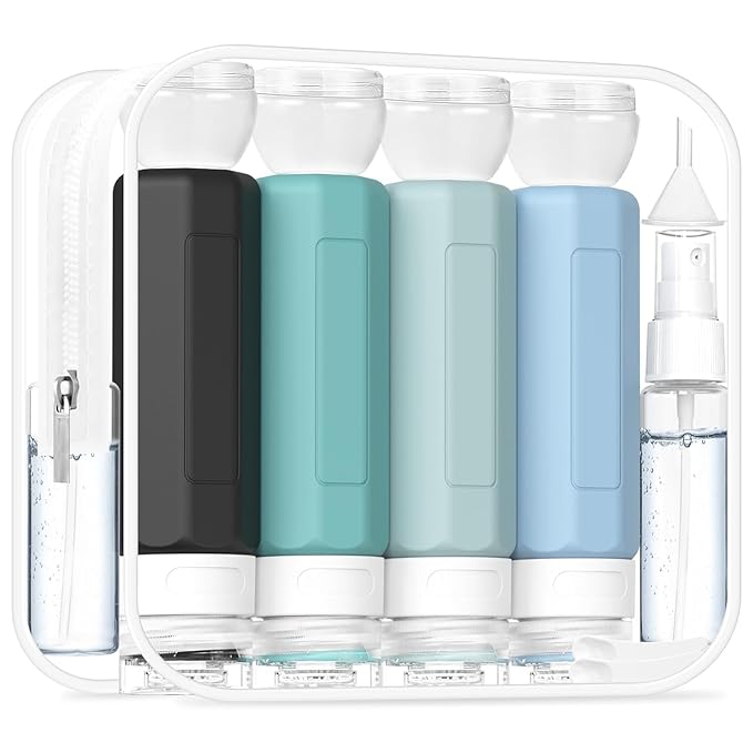 Redfly 17 Pack Travel Bottles for Toiletries, Tsa Approved 3oz Travel Size Containers, Leak Proof Travel Size Toiletries Bottles Silicone, BPA Free Refillable Shampoo Conditioners Kits, Gray