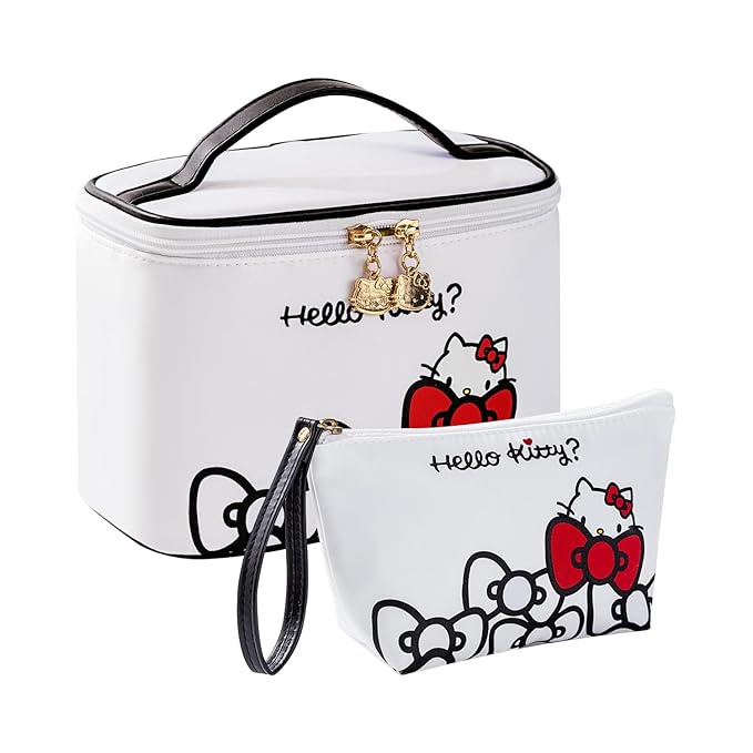Vimanllie Travel Makeup Bag Large Cosmetic Bags with Brush Holder,White Waterproof 2PCS Portable Cosmetic Case for Women,Toiletry Bag for Skincare&Beauty Tools for Her