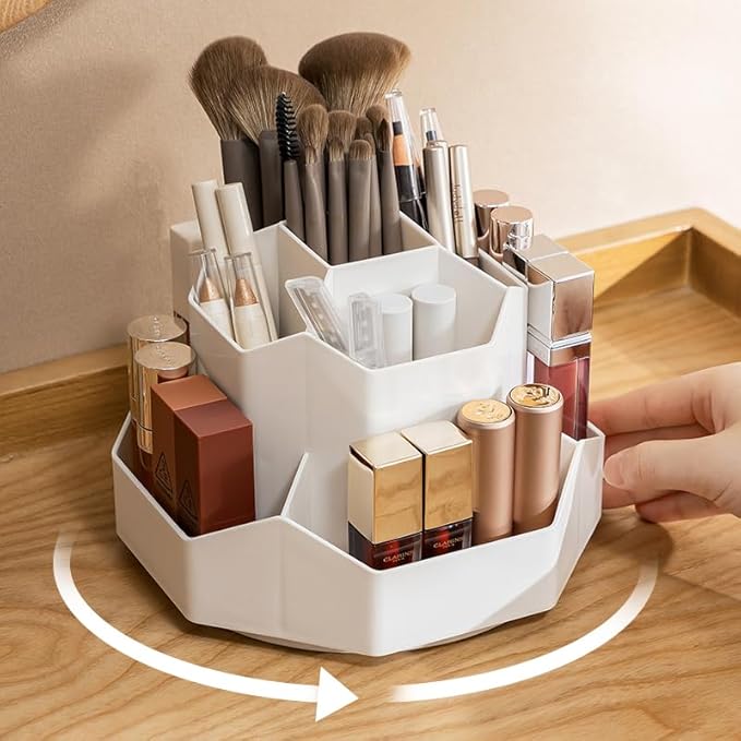 TNDCKP 360° Rotating Makeup Brush Holder Organizer with 9 Slots, Makeup Organizers Countertop, Makeup organization and Skincare Storage for Vanity, Desktop, Bathroom (WHITE)