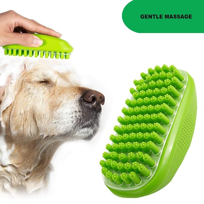 Rubber Curry Brush for Dog & Cat, Soft Curry Comb with Removable Screen, Pet Silicone Brush for Short & Long Hair, Use Wet as Bath Scrubber or Dry for Grooming