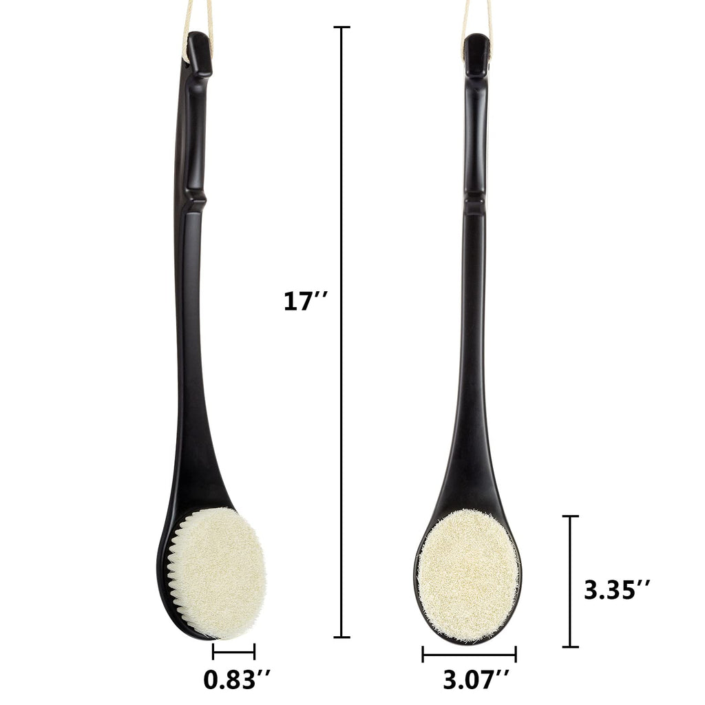 Body Back Scrubber – 17'' Long Handle Shower Brush, Durable Exfoliator for Dry & Wet Use, Deep Cleansing & Gentle Exfoliation for Smooth Skin – for Men, Women & Elderly (Black)