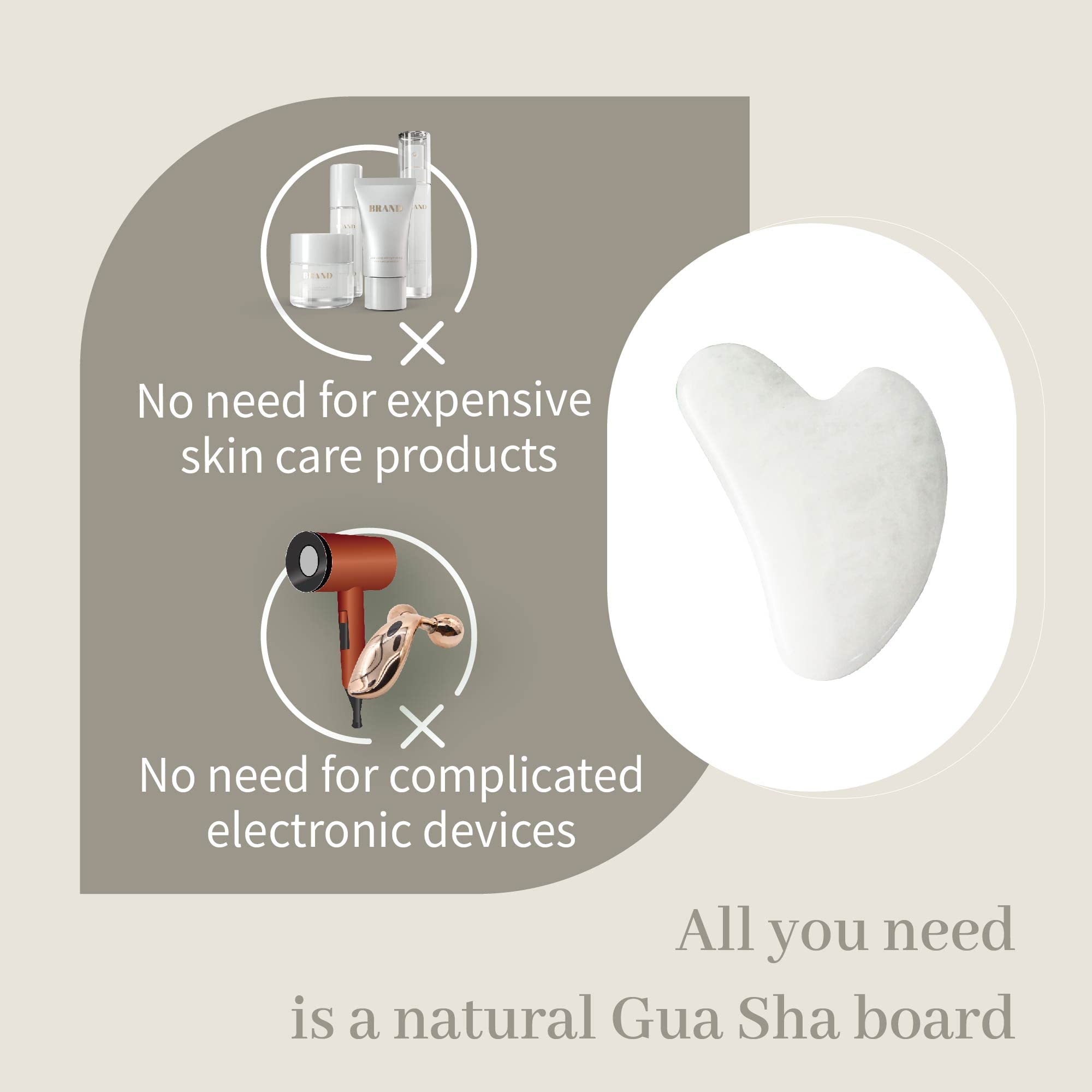 Rena Chris Gua Sha Facial Tools: Natural Jade Stone Guasha Tool for Face Acupuncture Therapy, Facial Massager for Jawline Sculpting and Puffiness Reducing (White)