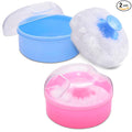 2Pcs Talcum Powder Puff and Container Brush with Holder – Dusting Powder Puff for Women Set, 3.6x2.45 Pink and Blue, Easy to Clean & Store, Gentle and Safe, Good for Travel and Quick Makeup