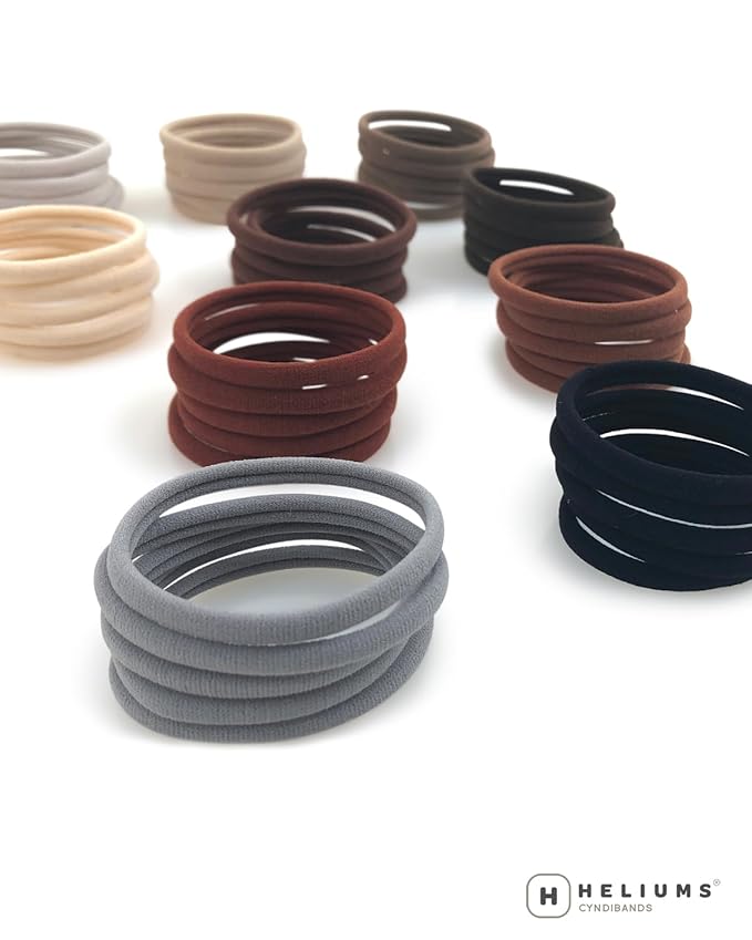 Heliums Thin Seamless Hair Ties - Gray - 6mm Nylon No Damage Ponytail Holders, 1.75 Inch, Medium Hold for Thin to Normal Hair - 18 Pack
