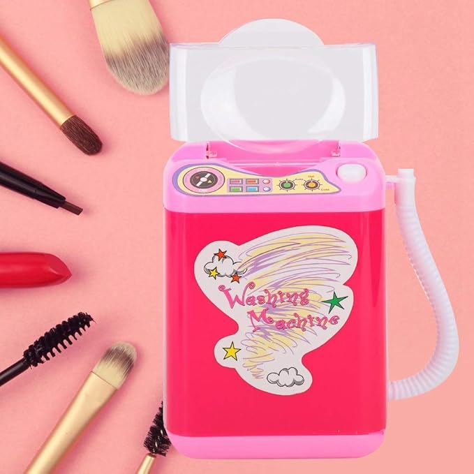 Simulation Electric Makeup Brush Cleaner Automatic Sponge Puff Washing Machine Cosmetic Tool for Kids Adults Rose Red