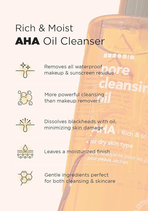 Hanskin AHA Pore Cleansing Oil for Dry Skin, Sample Trial Mini Size, Exfoliating Makeup Remover Facial Cleanser Set, Moisturizing, Korean Skincare [30 ml/Pack of 3]