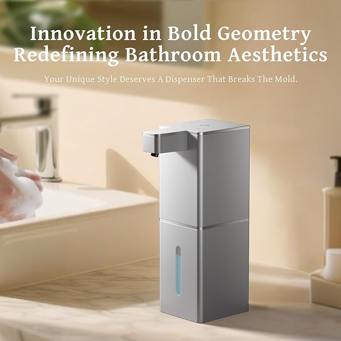 Vuswikoti P12 Automatic Foaming Soap Dispenser - Touchless, 4-Level Adjustable Foam, 1200mAh Large Capacity Rechargeable Battery, Distinctive Angular Design for Bathroom, Kitchen