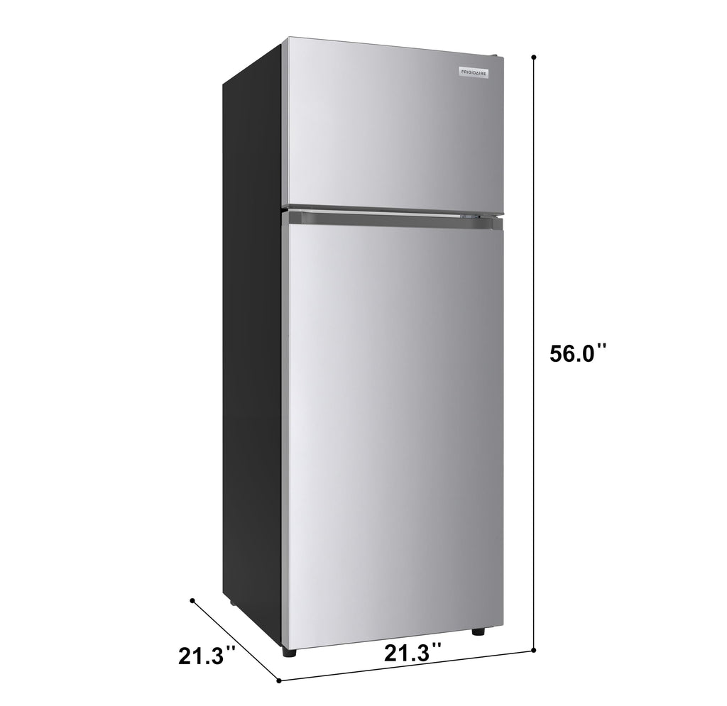 Frigidaire, 2 Door Apartment Size Refrigerator with Freezer, 7.5 cu ft, Adjustable Spill-Proof Shelves, Crisper Bins, Platinum Silver, Garage Ready