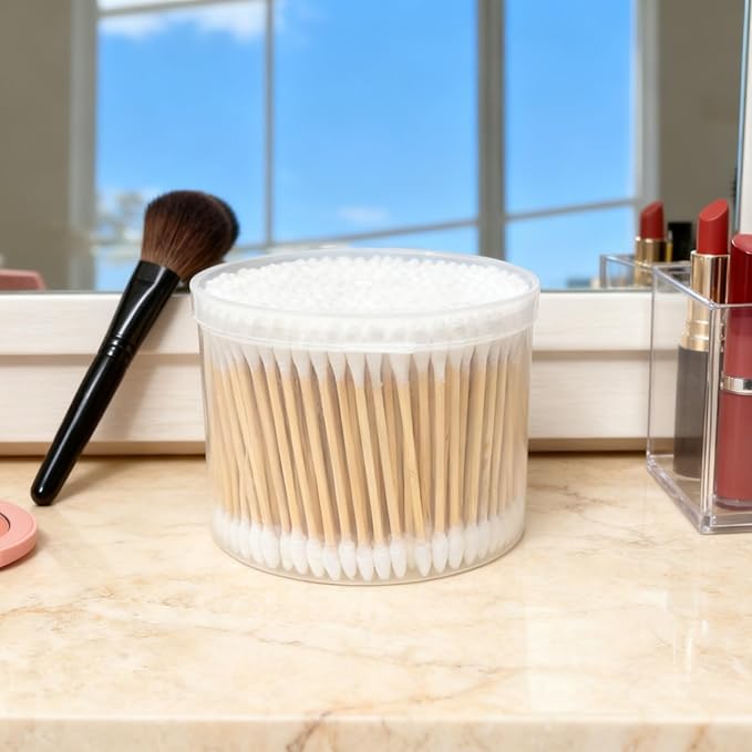 RIKWOG Cotton Swabs, 1000 Count Bamboo Sticks Cotton Swabs with Storage Box Cotton Buds with Wooden Handles For Ears Makeup or Nails Personal Care, One Pointed Tip