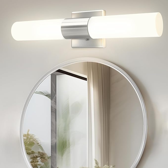 Kalium Wall Sconces Set of Two, Modern 21" Vanity, Frosted Glass, Silver