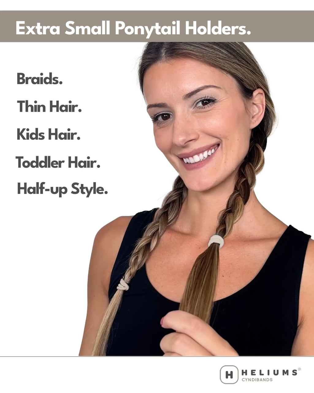 Heliums Extra Small Hair Ties No Damage - Dark Brown - Mini 0.7 Inch Tiny Soft Seamless Hair Bands for Toddlers, Braids, Kids Ponytails- 40 Count
