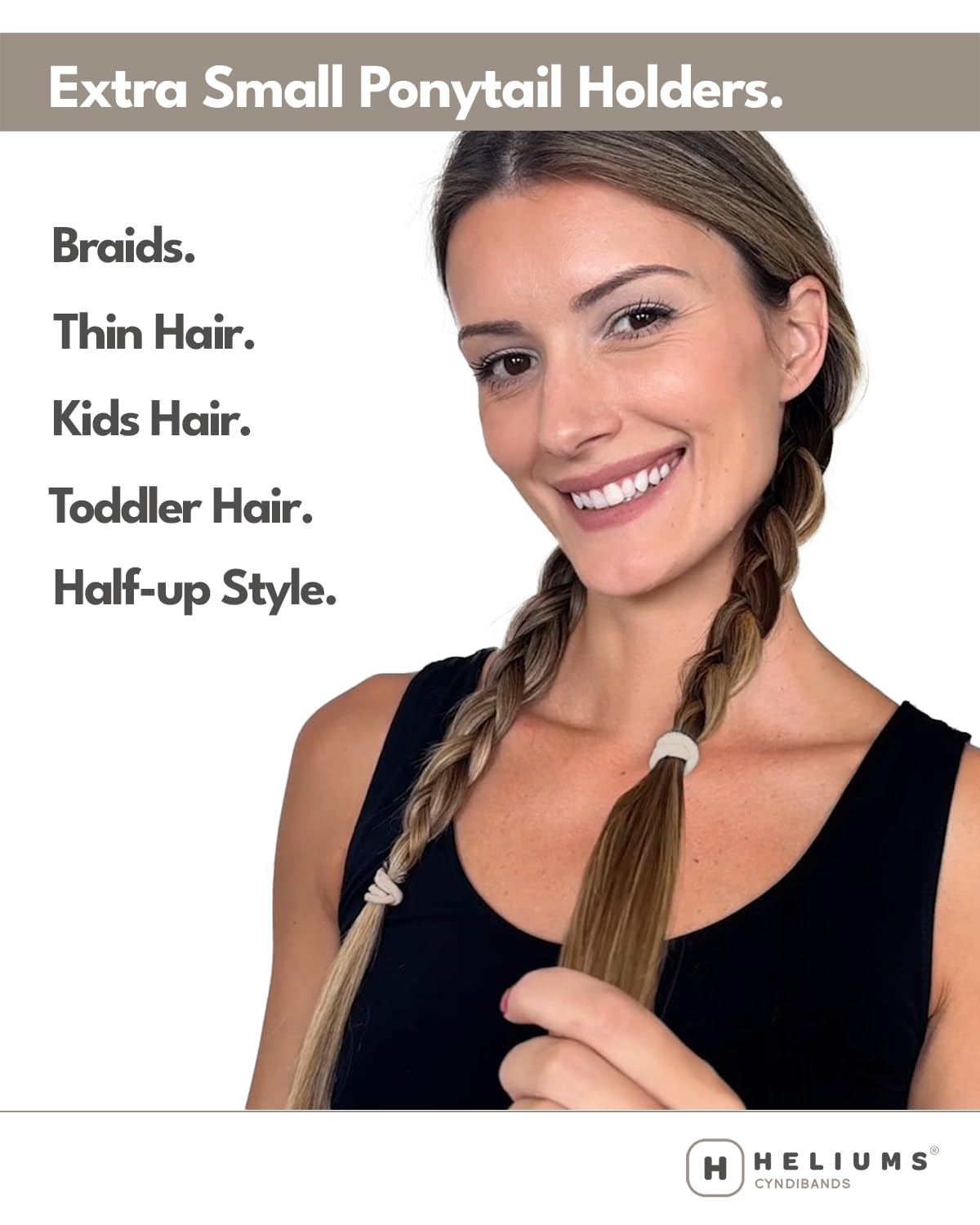 Heliums Extra Small Hair Ties No Damage - Dark Brown - Mini 0.7 Inch Tiny Soft Seamless Hair Bands for Toddlers, Braids, Kids Ponytails- 40 Count