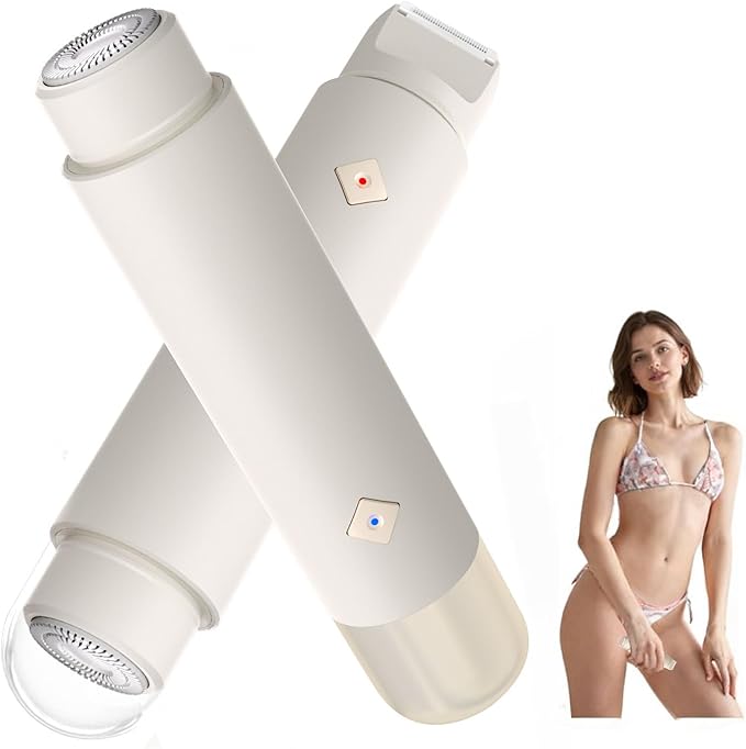 Bikini Trimmer for Women, Cordless Dual-Head Electric Razor Painless Hair Removal, Waterproof Lady Dermave Shaver for Body Facial Bikini Private Area (White)