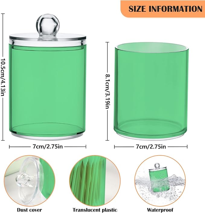Navy Green Qtip Holder Organizer Dispenser Cotton Swabs Cans Plastic Jars with Lid Set 4 Pack Bathroom Storage Canister for Cotton Ball Floss Cotton Pads