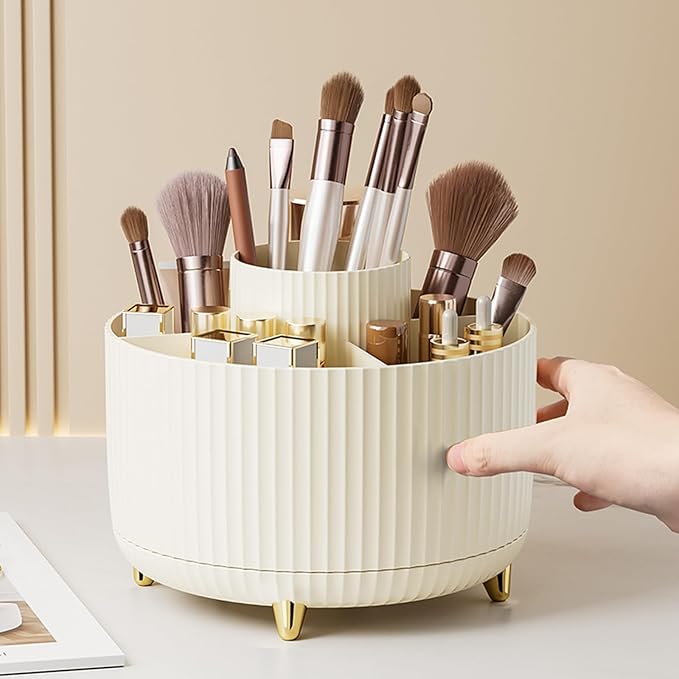 fanado 360° Rotate Makeup Brush Holder Organizer, Makeup Organizers Countertop, Makeup organization and Skincare Storage for Vanity, Desktop, Bathroom (Ivory)