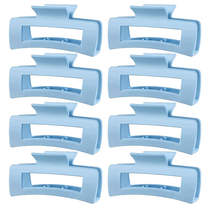 TOCESS Light Blue Claw Clip, 8PK 4 inch Large Matte Square Jumbo Hair Clips for Thick, Thin, Long, Short, Curly Hair Girls, Big Jaw Clip Set for Women (Baby Blue)