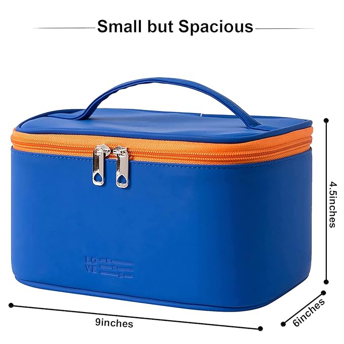 Meiyuuo Travel Makeup Bag for Women, PU Leather Cosmetic Bag, Navy Blue