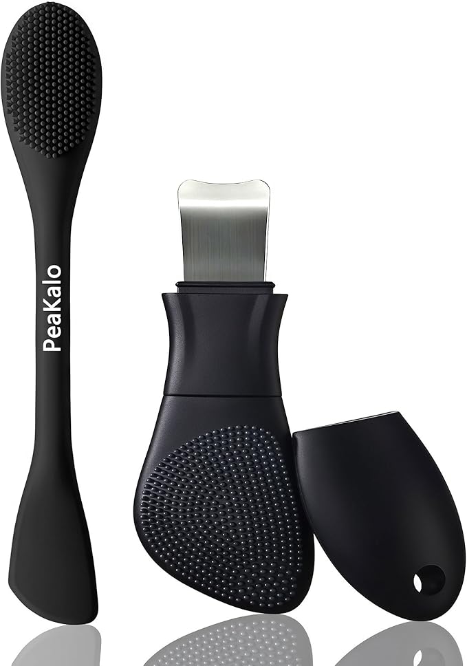 PeaKalo Silicone Face Scrubber Black Head Remover for Face- Appliances for Removing Make-up for Deep Cleansing Blackhead Remover Tools Face Spatula Makeup Removal Washing Brushes Pore Cleaner (Black)