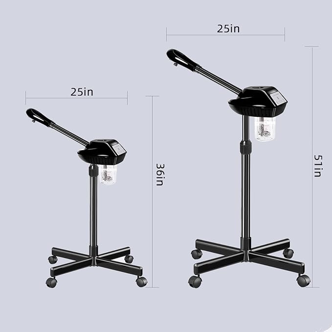 Professional Facial Steamer with More Steam for Deep Cleansing and Hydration, Face Steamer on Wheels with Time Setting, Estheticians Steamer Adjustable Height for Beauty, Spa and Home Use（Black）