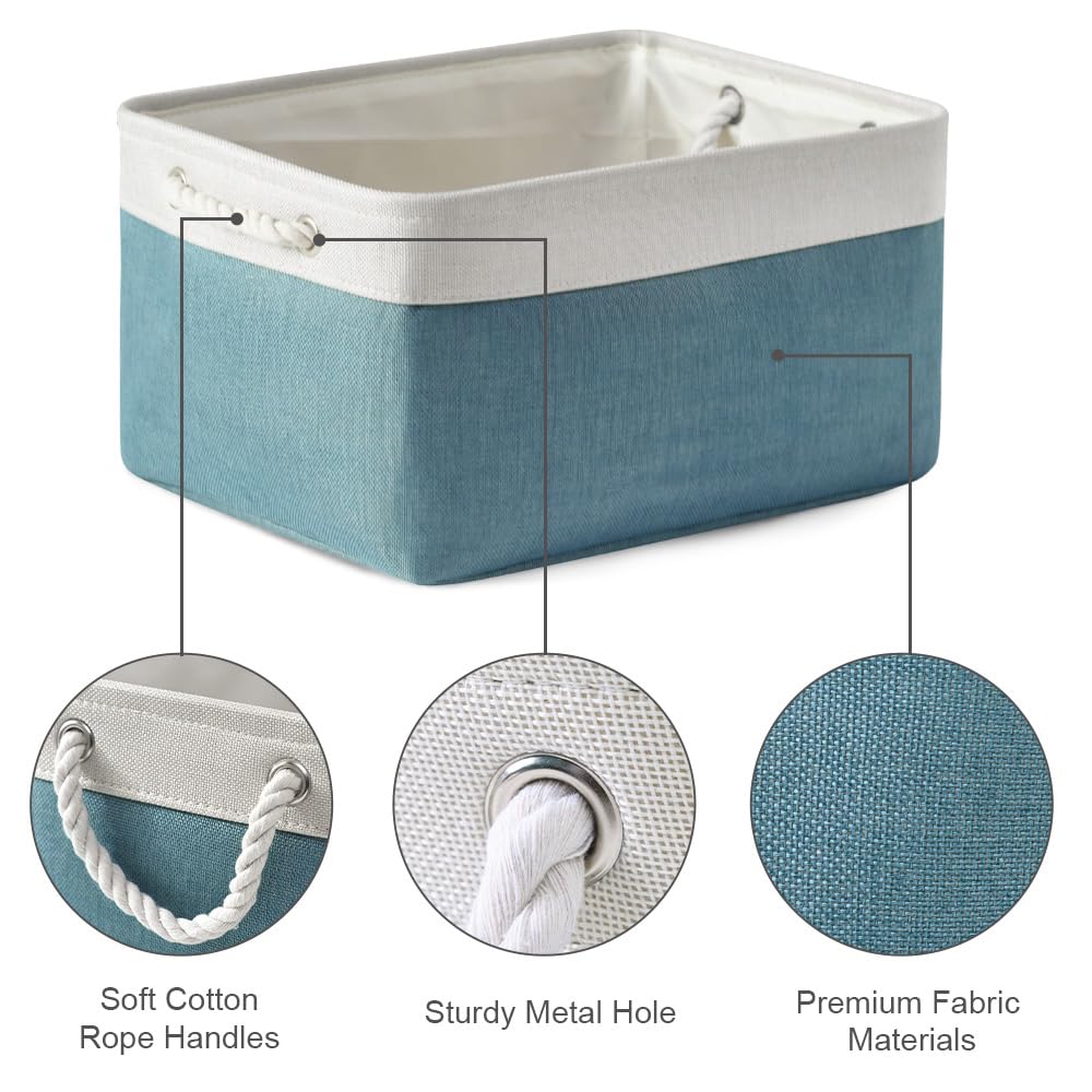 TheWarmHome Fabric Storage Bin with Handles,Storage Basket for Home Storage and Organization, Shelf Basket with Cover for Living Room Bedroom Closet（White & Green Large,15.7L*11.8W*8.3H