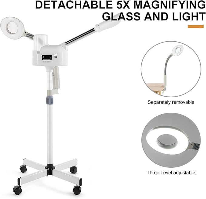 Artist hand Facial Steamer Professional 2 in 1 Hot Face Steamer with 5X LED Magnifying Lamp, Upgrade Esthetician Face Steamer for Facial Deep Cleansing, Fast Heat for Beauty Salon Spa Home Use
