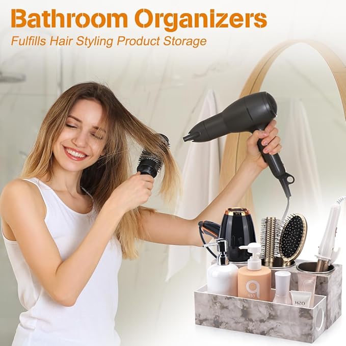 GFWARE Hot Hair Styling Tool Organizer with 3 Stainless Steel Cups, Marble