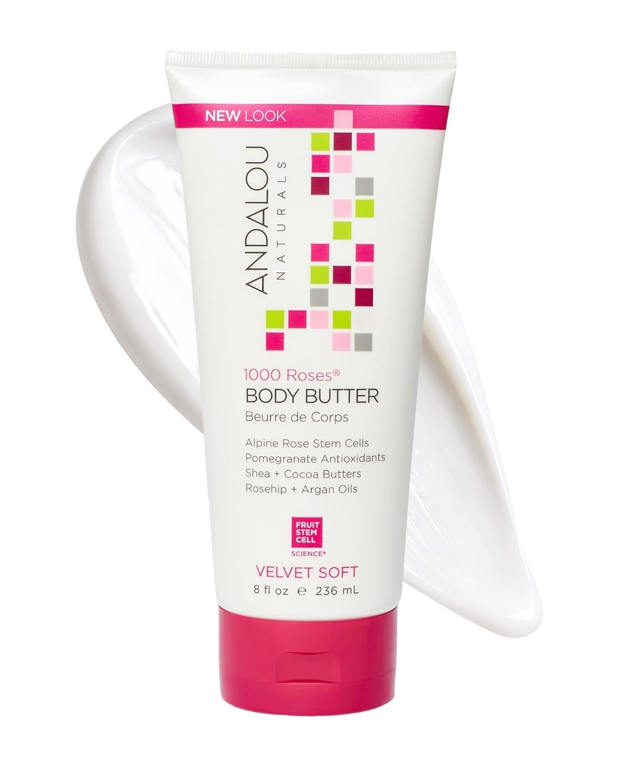 Andalou Naturals 1000 Roses Velvet Soft Body Butter | Rich Hydrating Moisturizing Cream for Nourishing Dry Skin | Shea Butter, Cocoa Butter, and Rose Stem Cells for Softening Skin | 8 fl oz