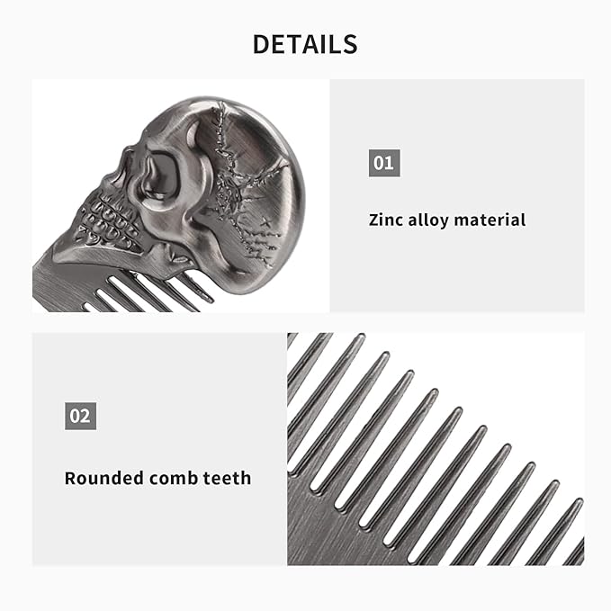 Haosie Pocket Beard Comb, 5.79in Skull Pattern Hair Comb for Men, Smooth Oil Hair Styling Travel Comb for Hair Beard Home Salon