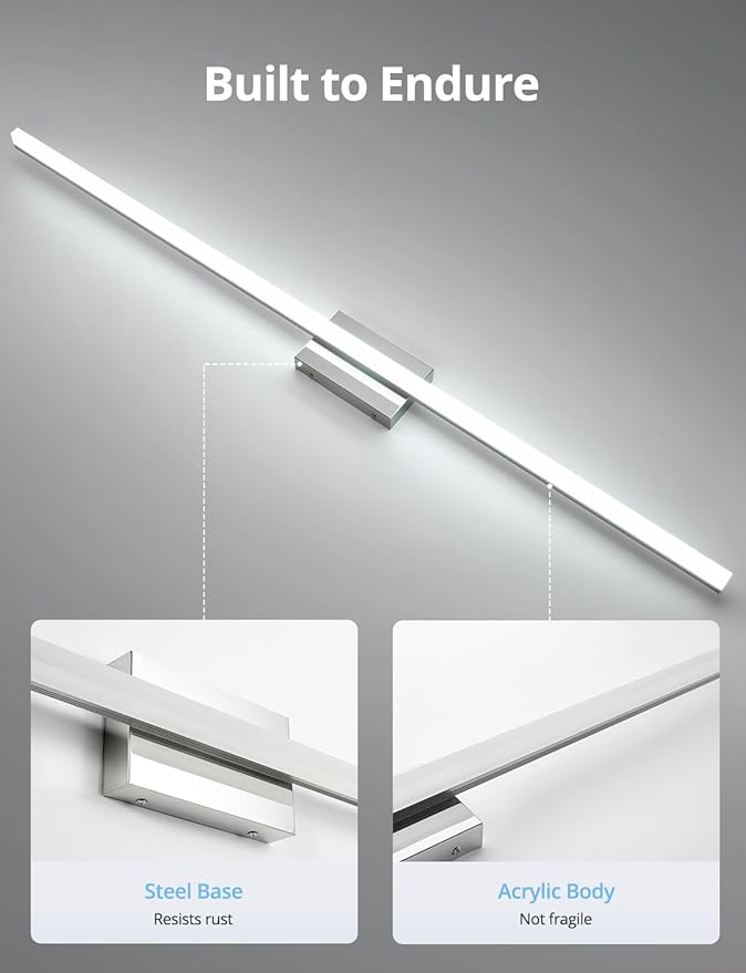 Combuh 48Inch Bathroom Vanity Light Fixtures Extra Long Lighting Bar Above Mirror, Modern Bright 23W 2300LM Wider Coverage Slim Sleek IP44 Rustproof LED Chrome Bath Wall Sconce for Makeup Cool White
