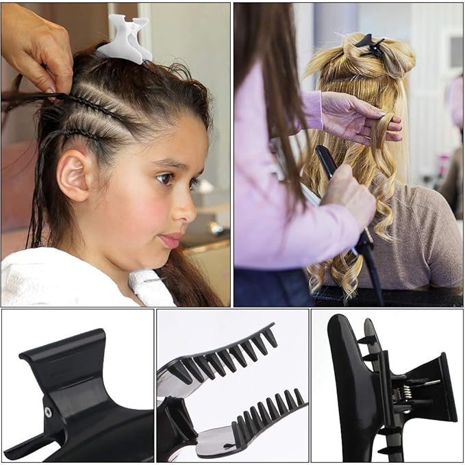 BAHABY Hair Clips for Styling Sectioning 12 Pack Black White Butterfly Clamps Hair Claw Clips Pro Salon Hair Clips for Styling, Sectioning, Cutting and Coloring