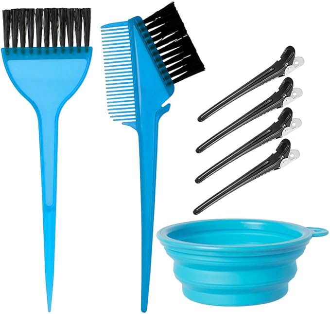 MOONMINI Hair Dye Color Brush and Bowl Set, Color Bowl Brushes Tool Mixing Bowl Kit Tint Comb for Hair Tint Dying Coloring Applicator (Blue)