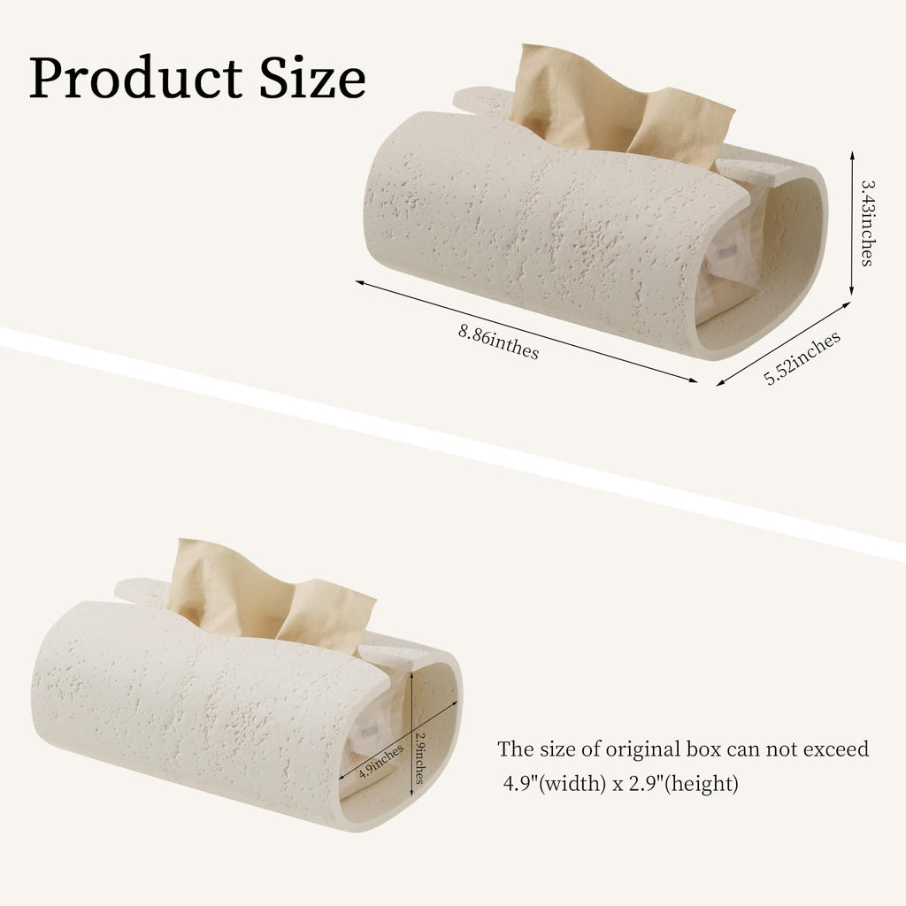 Haocoott Tissue Box Cover Rectangle, Travertine Look, Curved Open, Cream
