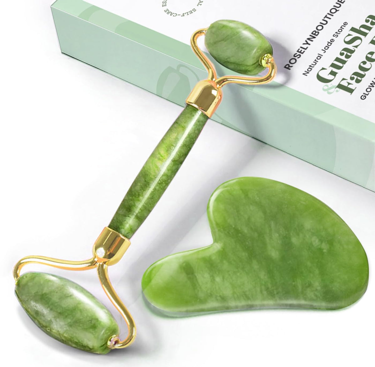 ROSELYNBOUTIQUE Gua Sha Facial Tools & Jade Face Roller for Lift Wrinkless Natural Skincare Tool Jade Roller Guasha Tool for Face (Green)