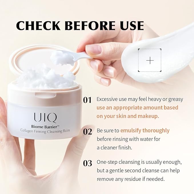 UIQ Biome Barrier Collagen Firming Cleansing Balm, Deep Pore & Waterproof Makeup Remover, Microbiome Skincare, 100ml / 3.38 fl.oz