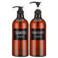 Empty Plastic Bottles with Labels, Segbeauty 33.8oz Large Brown Shampoo Conditioner Reusable Dispenser, 2 Packs of 1000ml Refillable Shower Lotion Pump Press Bottles for Bathroom Hand Soap Body Wash