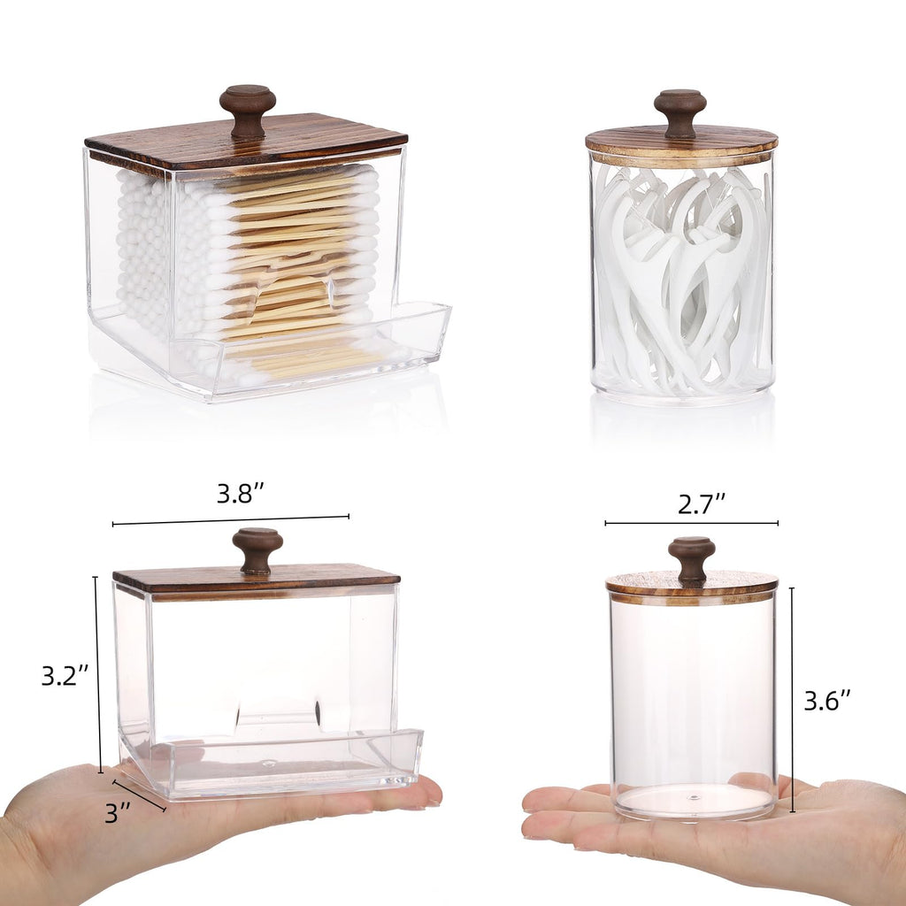 Tbestmax Qtips Holder Bathroom Container, 10oz Big Qtips Dispenser Cotton Ball Holder, Clear Plastic Apothecary Jar Organizer for Storage Cotton Swab, Round Pads, Floss Picks