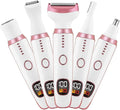 Electric Razors for Women, Bikini Trimmer for Women 5 in 1 Body Shaver for Nose Hair Face Eyebrow Arms Legs Armpit Underarm Pubic Area, Replaceable Lady Facial Razor Painless USB Charge Female Gift