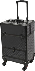 Rolling Makeup Manicure Storage Case, Makeup Trolley Rolling w/4 Universal Wheels Professional Aluminum Cosmetic Trolley Cases w/lock for Studio or Travelling (Black)