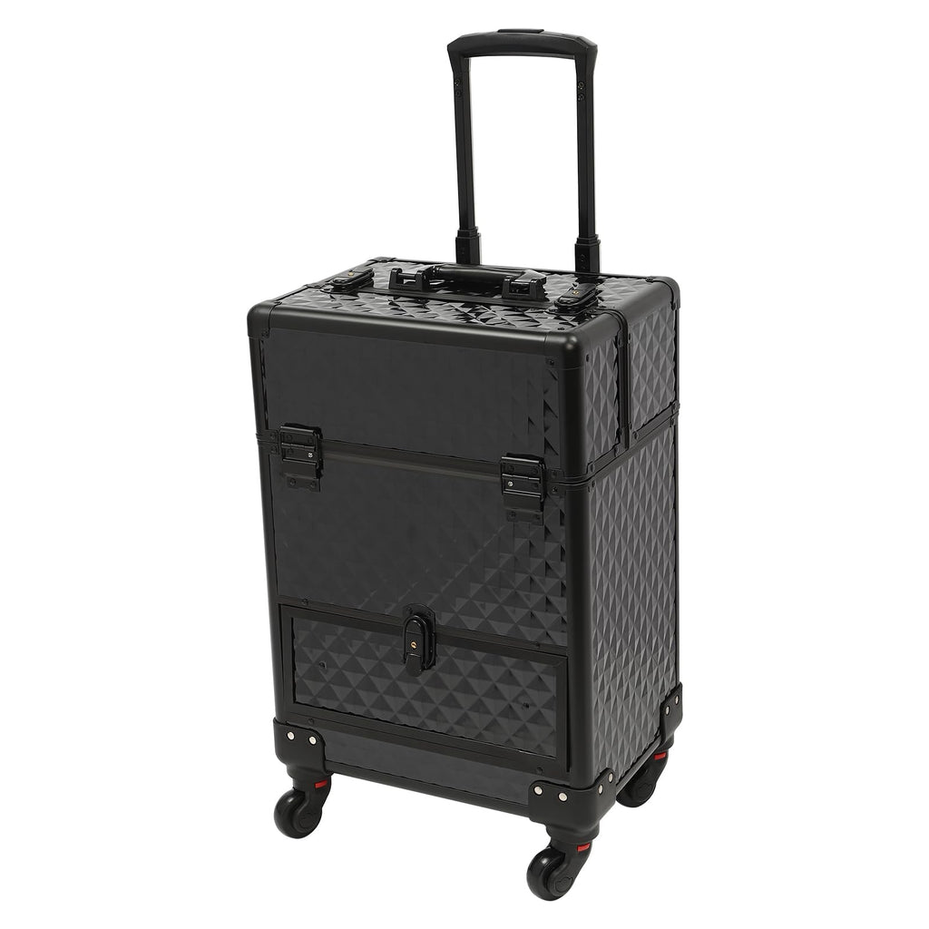 Rolling Makeup Manicure Storage Case, Makeup Trolley Rolling w/4 Universal Wheels Professional Aluminum Cosmetic Trolley Cases w/lock for Studio or Travelling (Black)