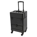 Rolling Makeup Manicure Storage Case, Makeup Trolley Rolling w/4 Universal Wheels Professional Aluminum Cosmetic Trolley Cases w/lock for Studio or Travelling (Black)