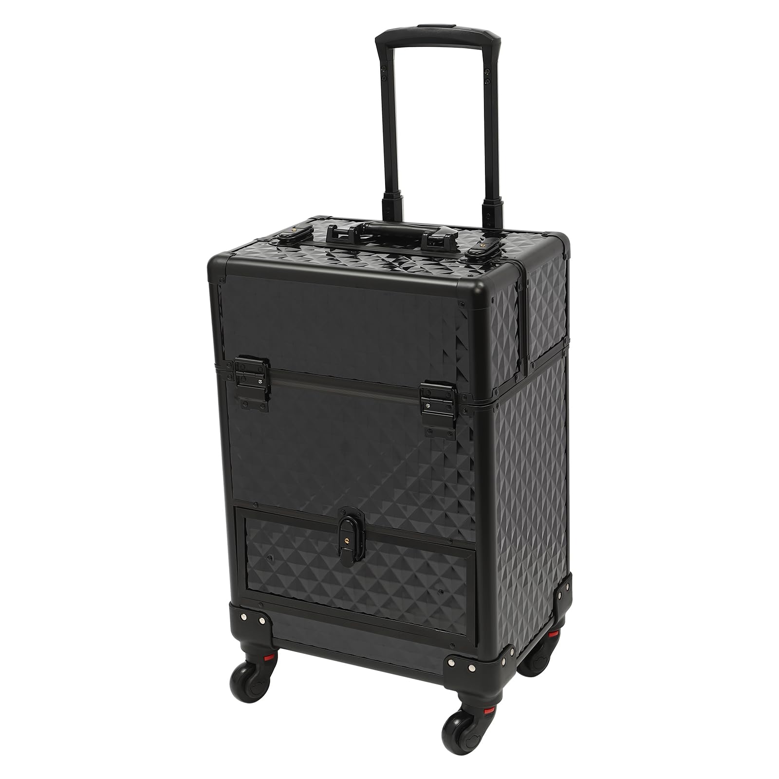 Rolling Makeup Manicure Storage Case, Makeup Trolley Rolling w/4 Universal Wheels Professional Aluminum Cosmetic Trolley Cases w/lock for Studio or Travelling (Black)