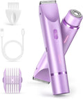 Bikini Trimmer for Women, Painless Electric Razor for Women with Dual Head, IPX7 Waterproof Pubic Body Hair Trimmer Electric Shaver for Legs/Arm/Underarm (Purple)