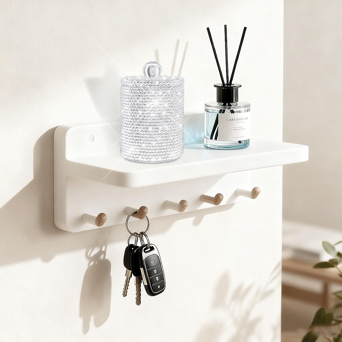 Yivaiks Bling Qtip Dispenser for Cotton Swabs, Balls, Pads, Floss Picks- Small Plastic Canister Apothecary Jar,Bathroom Essentials Accessories Decor, Vanity Makeup Qtip Holder Storage Organizer (1)
