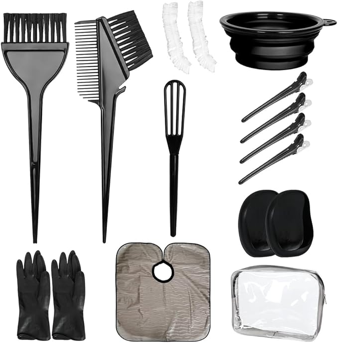MOONMINI Hair Dye Color Brush and Bowl Set, Color Bowl Brushes Tool Mixing Bowl Kit Tint Comb for Hair Tint Dying Coloring Applicator (Gray&Black)