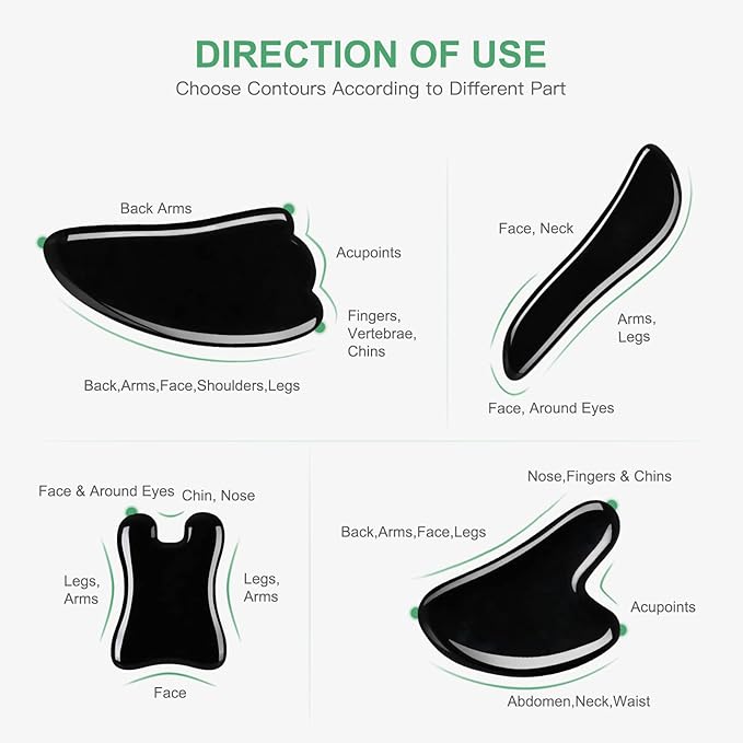 airogym Guasha Massage Tool, Natural Gua Sha Board, 4PCS Guasha Stone Scraping Massage Sets for SPA, Acupuncture, Physical Therapy, Muscle Knots, Facial Caring Point Treatment (Black)