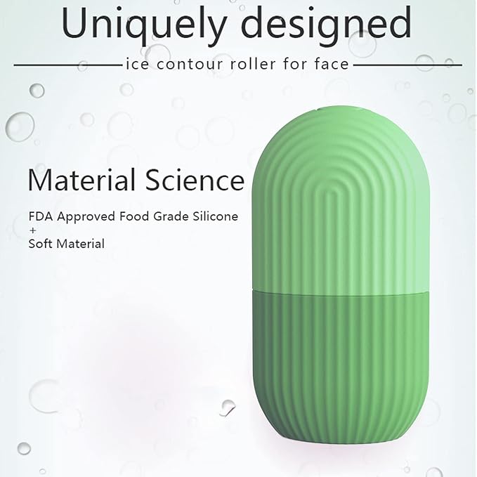 Joyeee Ice Face Roller, Reusable Silicone Mold Face Massage Eye Facial Beauty Skin Care Tools Apply Ice for Shrink Pores Anti Wrinkle Reduce Puffiness Improve Skin Elasticity, Striped, Green