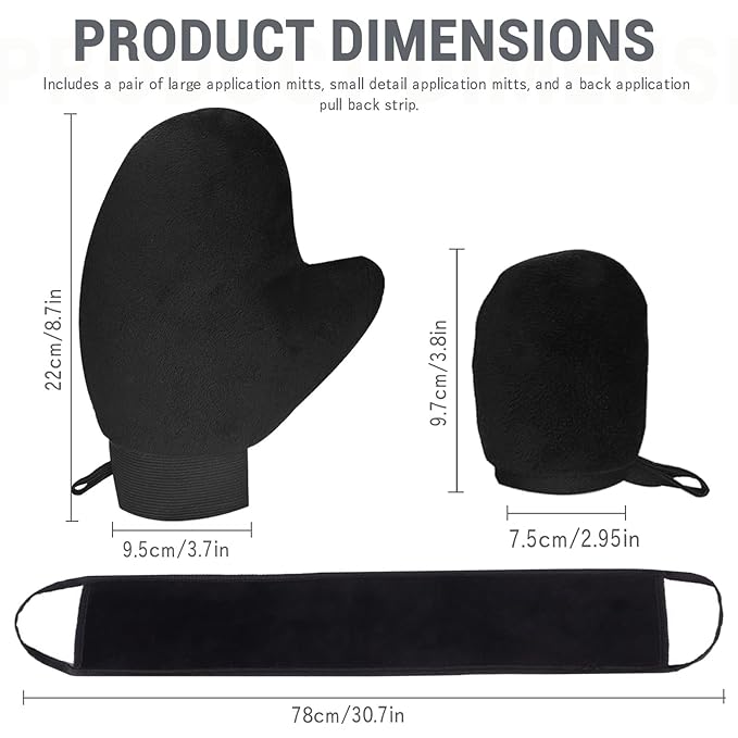 ASTIMESA Tanning Mitt and Self Tanner Back Applicator, Different Sized Self Tanning Kit, Tanning Glove Self Tan Back Applicator for Lotion Mousse Sunless Face Skin Body Beauty Women Men (black)