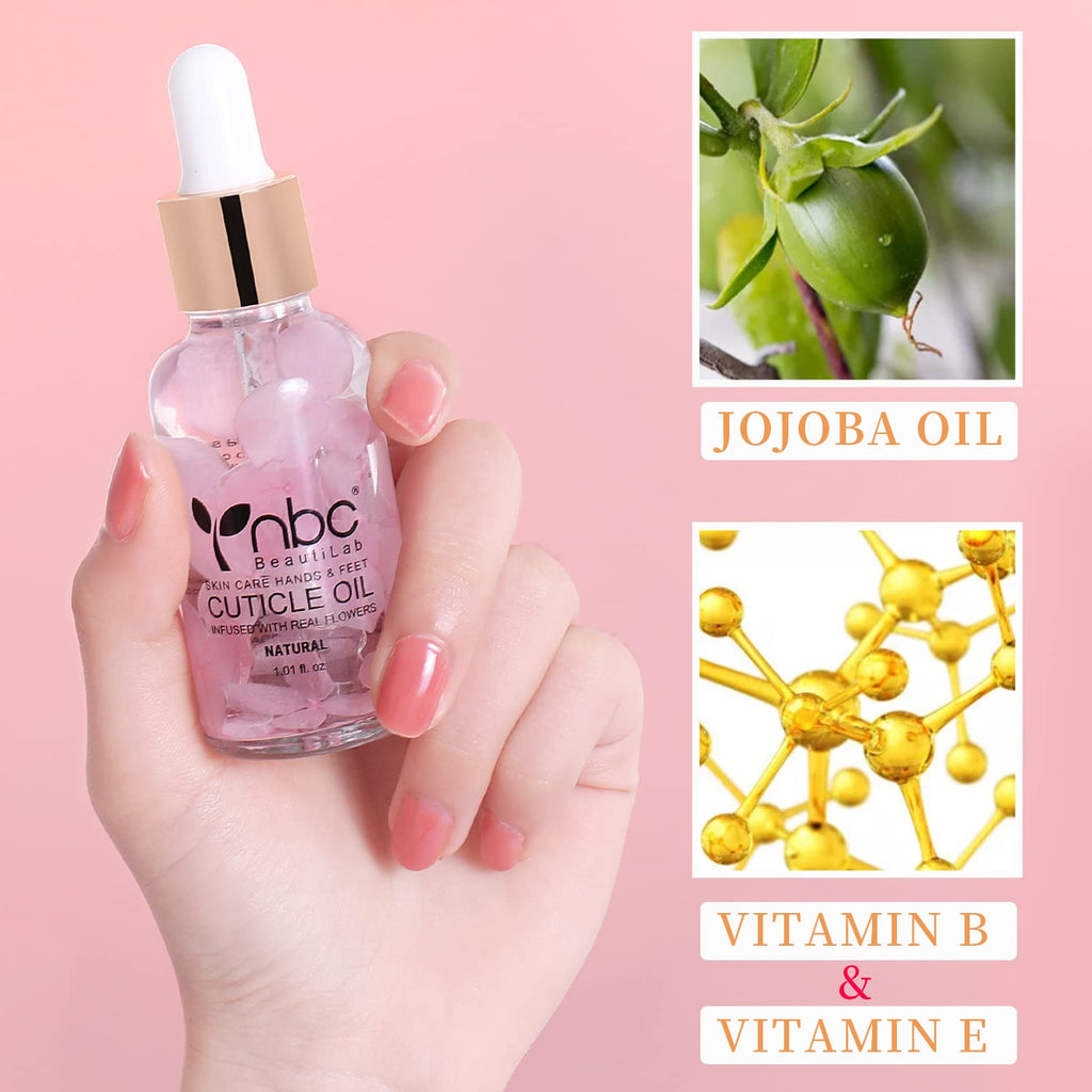 nbc BeautiLab Nail Cuticle Oil, 2Pcs 30ml Rose & Strawberry Cuticle Oil Set Nail Growth Oil with Vitamin E, Jojoba Oil Natural Plant Based Cuticle Oil for Nails Smoothing, Nourishing, Moisturizing